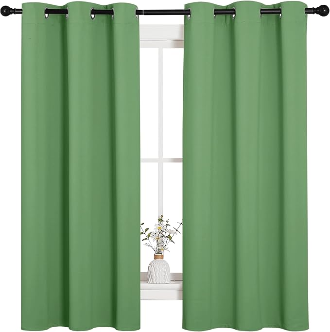 NICETOWN Room Darkening Curtains 63" Long Set of 2 for Bedroom, Forest Green Nursery Essential Thermal Insulated Solid Grommet Top Blackout Curtains/Drapes (1 Pair, 42 inches Wide)