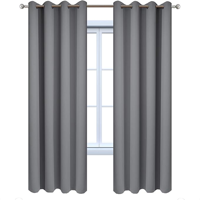 Yakamok Blackout Curtains 96 Inches Thermal Insulated Grey Room Darkening Window Drapes with 8 Grommets Window Treatment Curtain for Living Room Bedroom,52 Inch Width, Set of 2 Gray