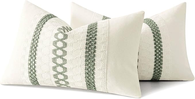 MIULEE Set of 2 Sage Green Boho Decorative Lumbar Pillow Covers 12x20 Inch Farmhouse Rustic Couch Throw Pillows Modern Summer Cushion Covers Retro Cute Macrame Woven Spring Decor for Bed Sofa Chair