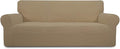 Easy-Going Stretch Sofa Slipcover 1-Piece Sofa Cover Furniture Protector Couch Soft with Elastic Bottom for Kids, Polyester Spandex Jacquard Fabric Small Checks (Sofa, Tan)