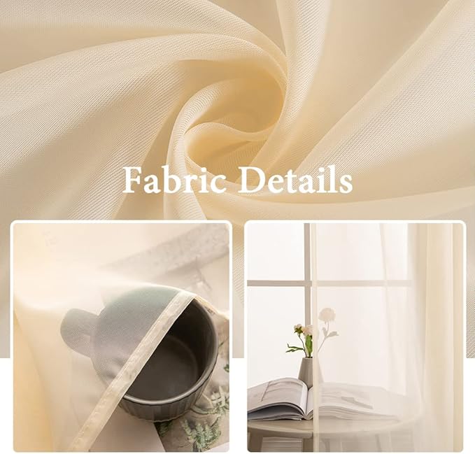 MIULEE 2 Panels Solid Color Sheer Window Curtains Elegant Window Voile Panels/Drapes/Treatment for Bedroom Living Room (54 X 108 Inches Cream Beige)