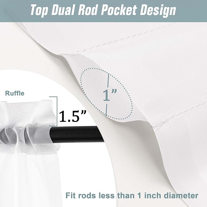 Sheer White Curtains 84 Inches Long 2 Panels, Elegant Airy Transparent Light Filtering Window Curtains, Window Drapes for Living Room Bedroom, Top Dual Rod Pocket Design, 2x42Wx84L Inches