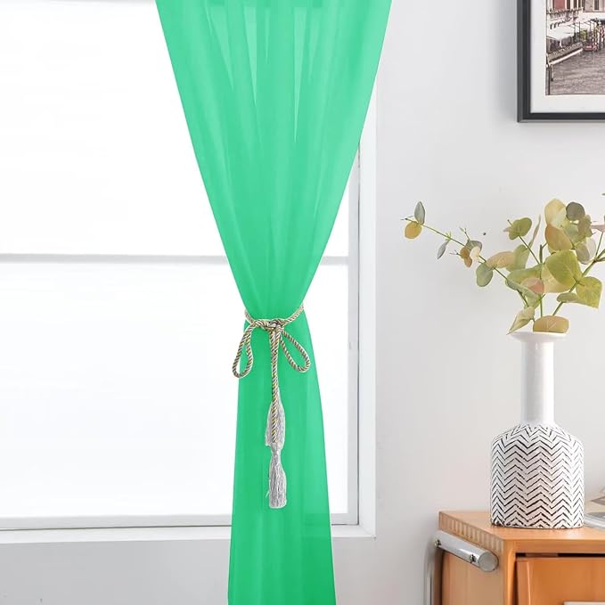 SpaceDresser Basic Rod Pocket Sheer Voile Window Curtain Panels Grass Green 1 Pair 2 Panels 52 Width 54 Inch Long for Kitchen Bedroom Children Living Room Yard（Grass Green, 52W x 54L）