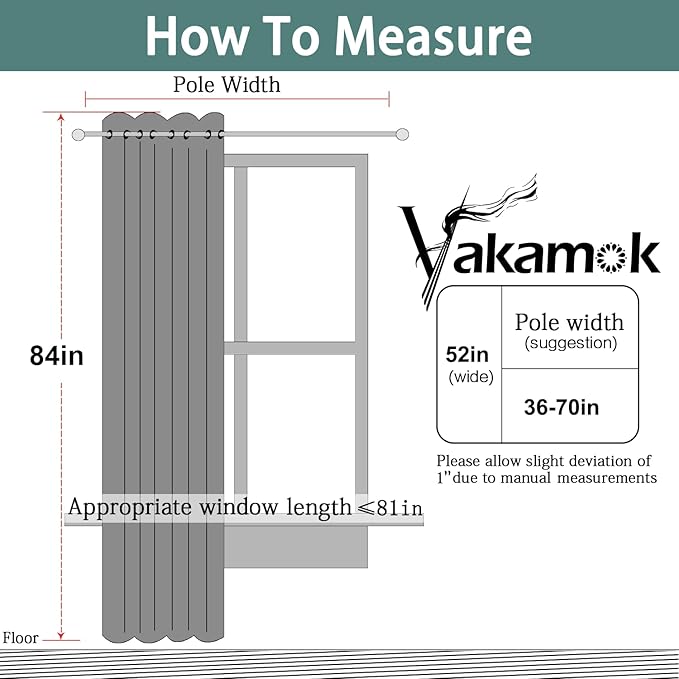 Yakamok 84 Inch Length 100% Blackout Curtains for Bedroom, 2 Thick Layers Thermal Insulated Grommet Total Blackout Drapes with Black Liner for Living Room (52Wx84L,Black, 1 Panel)