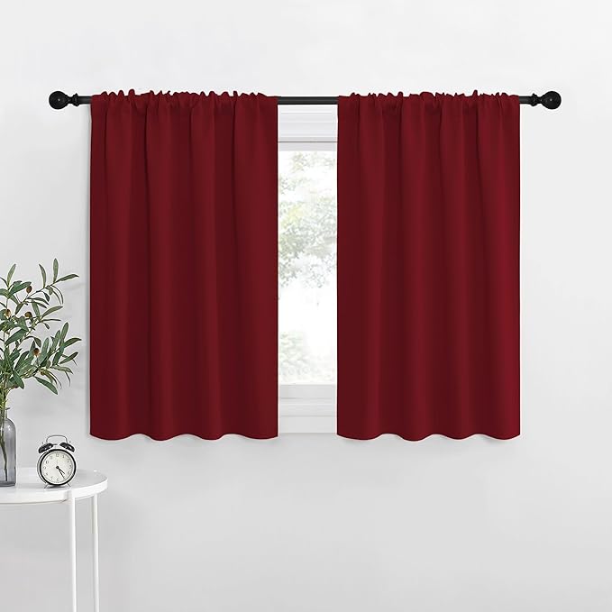NICETOWN 30 inch Curtains for Small Windows, Thermal Insulated Privacy Short Drapes for Kitchen Bathroom (Set of 2, Burgundy Red, 29" Wide)