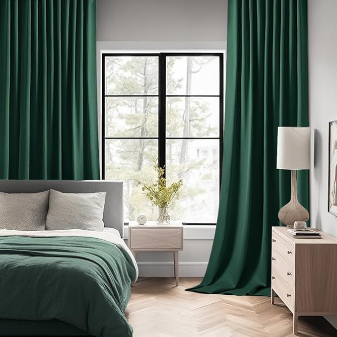 MIULEE Christmas Hunter Green Back Tab Blackout Curtains 108 Inch Long 2 Panels Set for Living Room Bedroom, Rod Pocket/Pinch Pleat Extra Long Thermal Insulated Room Darkening Pleated Window Drapes