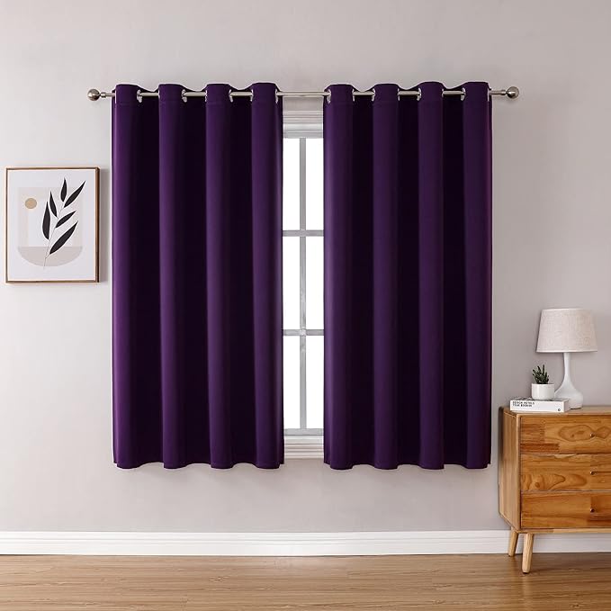 ChrisDowa Grommet Blackout Curtains for Bedroom and Living Room - 2 Panels Set Thermal Insulated Room Darkening Curtains (Royal Purple, 52W x 63L)