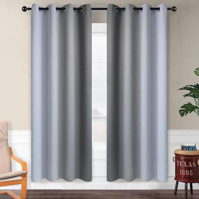 SimpleHome Ombre Room Darkening Curtains for Living Room, Light Blocking Gradient Grey to Greyish White Thermal Insulated Grommet Window Curtains/Drapes for Bedroom, 2 Panels, 52x72 inches Length