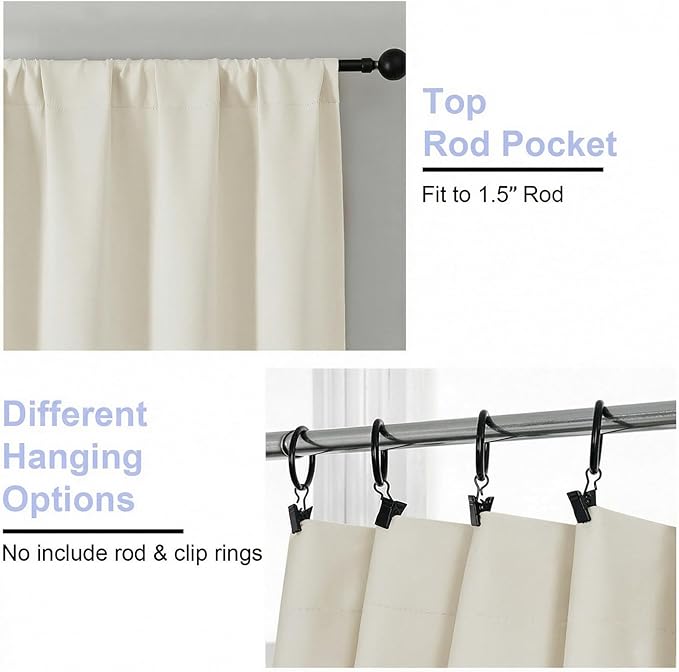 Simplebrand Ava Ivory Short Light Filtering Curtains for Bedroom 45 Inches Long 2 Panels Set, Solid Thermal Insulated, Energy Saving Window Treatment Curtains Light Filtering Drapes, W40 x L45 Inch