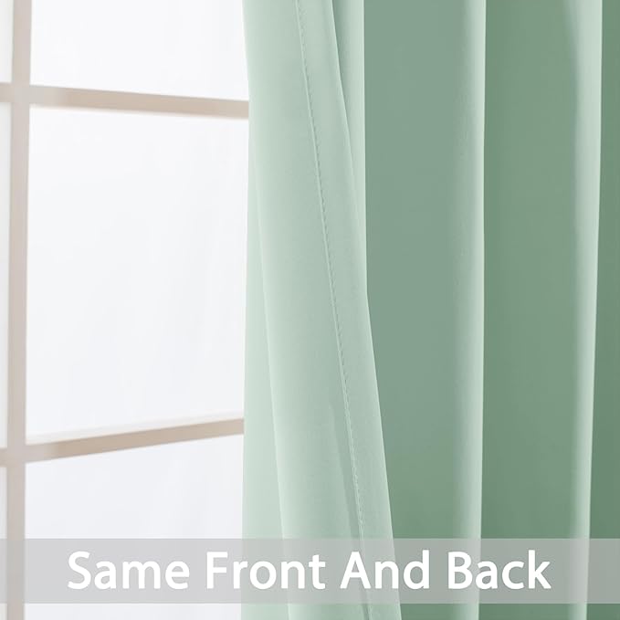 Yakamok Light Sage Green Blackout Curtains 63 Inches Length with Grommet Green Room Darkening Thermal Insulated Curtain Set of 2 Drapes for Bedroom Living Room, 52W x 63L, Light Sage,2 Panels