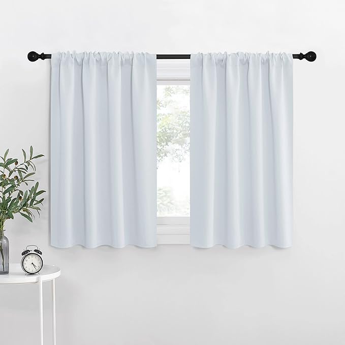 NICETOWN Greyish White Window Curtain Panels, RV Bunk Curtains, Thermal Insulated Rod Pocket Room Darkening Curtain Sets for Loft (Greyish White, 2 Panels, 42 in x 30 in (W x L))