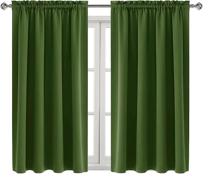 DWCN Olive Green Room Darkening Blackout Curtains - Thermal Insulated Privacy Energy Saving Window Curtain Drapes 52 x 45 inch Length, Set of 2 Bedroom Living Room Curtains