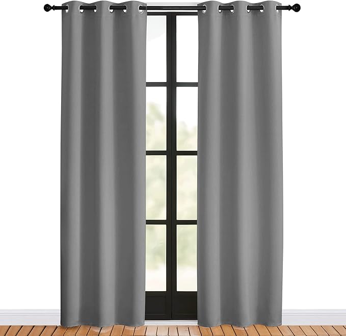 NICETOWN Room Darkening Curtains for Living Room, Silver Grey, W34 x L80, 2 Panels, Easy Care Solid Thermal Insulated Grommet Light Blocking Vertical Drapes for Bedroom
