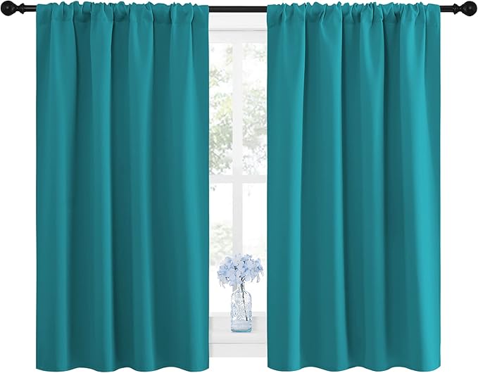 NICETOWN Peacock Blue Blackout Curtains Panels for Window, Thermal Insulated Rod Pocket Blackout Drapes/Draperies for Living Room (2 Panels, W42 x L45 inches)