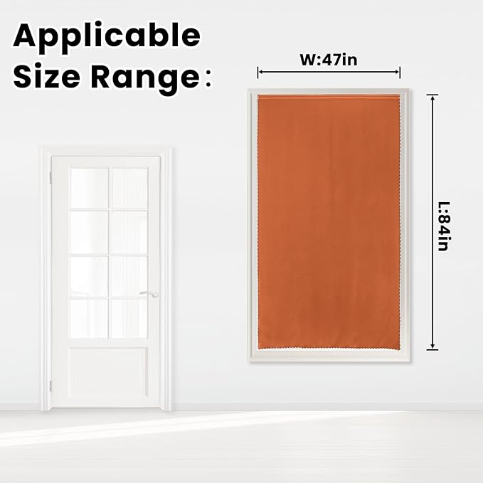 Self Adhesive Curtains Portable Blackout Curtain Simple and Easy to Install Bedroom Window Thermal Lnsulated Kitchen Room Darkening Black Small Drapes, 47" W X 84" L, Orange, 1 Panel