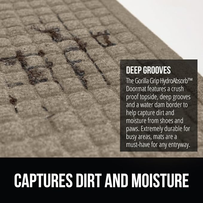 GORILLA GRIP® Ultra Absorbent Front Door Mat Outside Entrance, 47x35, Traps Dirt and Moisture, HydroABSORB Indoor Outdoor Doormat Holds Up to 6 Cups Water, Stain and Fade Resistant Welcome Mat, Beige