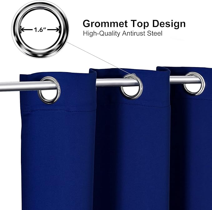 ChrisDowa Blackout Curtains 80 Inches Long 2 Panels Set for Living Room, Grommet Thermal Insulated Room Darkening Curtains for Bedroom (Royal Blue, 52 x 80 Inch)
