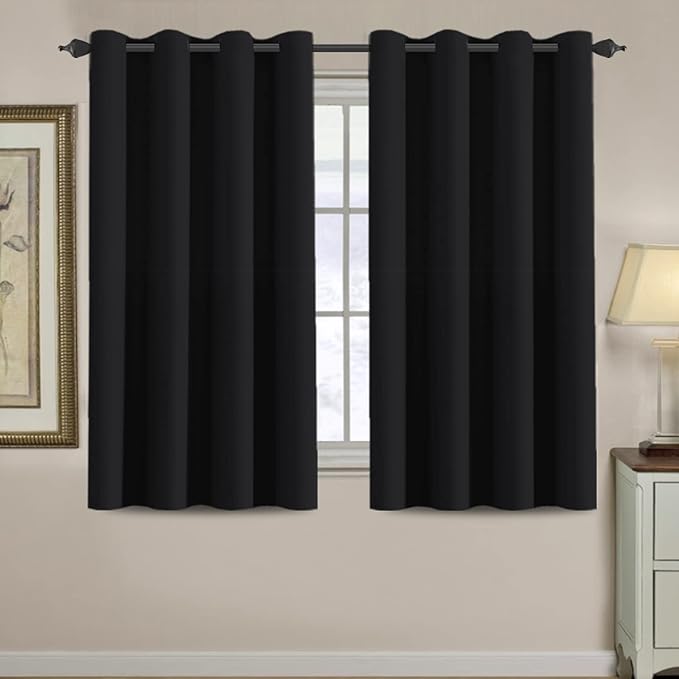 H.VERSAILTEX Blackout Curtain for Living Room Thermal Insulated Window Treatment Curtain 54 inch Length Energy Saving Solid Grommet Top Blackout Drape, One Panel, Jet Black, 52" W x 54" L
