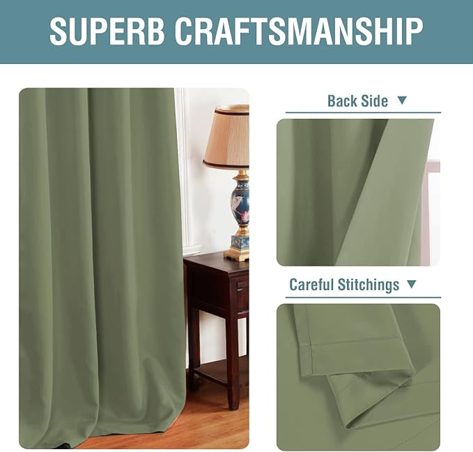 H.VERSAILTEX Blackout Curtain for Living Room Thermal Insulated Window Treatment Curtain Extra Long 96 inch Length Energy Saving Solid Grommet Top Blackout Drape, One Panel, Sage, 52" W x 96" L