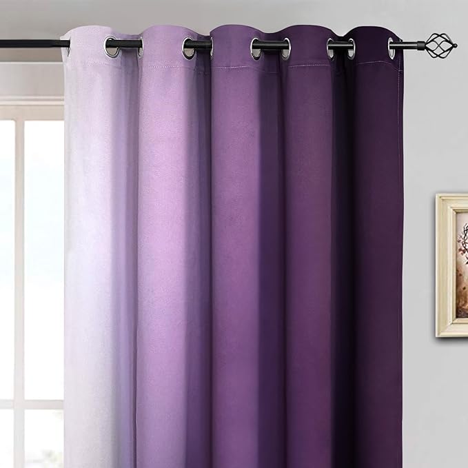 Yakamok Room Darkening Ombre Curtains 84 Inch Length, Purple and Greyish White Thermal Insulated Gradient Color Curtains,Light Blocking Grommet Window Drapes for Bedroom,70 Inch Width,2 Panels