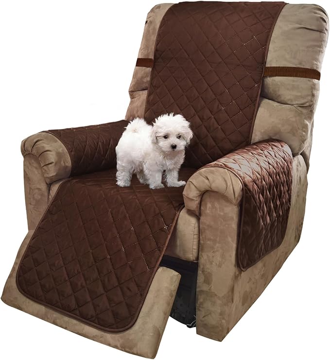 U-NICE HOME Recliner Chair Covers Reversible Quilted Water Repellent Pet Protectors with Elastic Straps (23''Recliner Small, Brown/Brown)