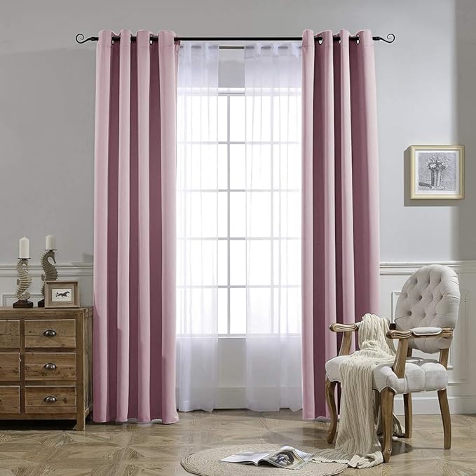 NICETOWN Blackout Curtains for Girls Room - Thermal Insulated Solid Grommet Room Darkening Curtains/Panels/Drapes for Bedroom/Patio (Lavender Pink=Baby Pink, 2 PCs, 52 by 95-Inch)