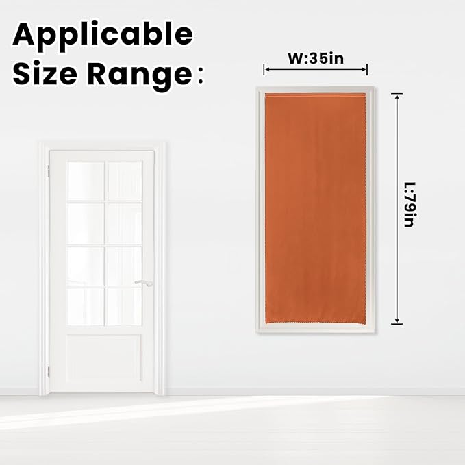 Self Adhesive Curtains Portable Blackout Curtain Simple and Easy to Install Bedroom Window Thermal Lnsulated Kitchen Room Darkening Black Small Drapes, 35" W X 79" L, Orange, 1 Panel