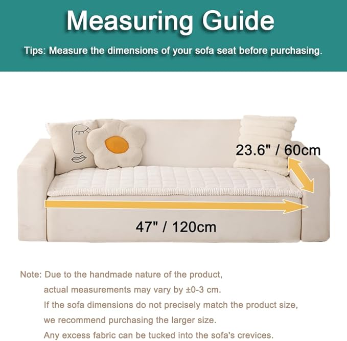 Couch Cover for Dogs Washable, Fuzzy Pet Couch Covers for 3 Cushion Sofa Pet Friendly, Non Slip Sofa Cover (White, 23.6" x 47"/60 x 120cm)