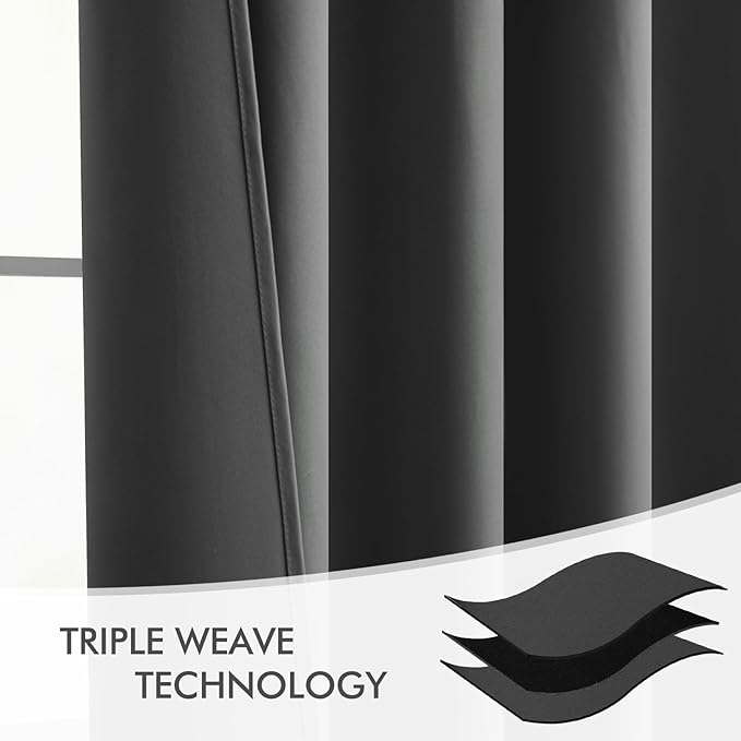 MIULEE Back Tab Grey Blackout Curtains 90 Inch Long 2 Panels Set for Living Room Bedroom Privacy, Rod Pocket/Pinch Pleated Thermal Insulated Room Darkening Light Blocking Curtains, 52 x 90 Inch