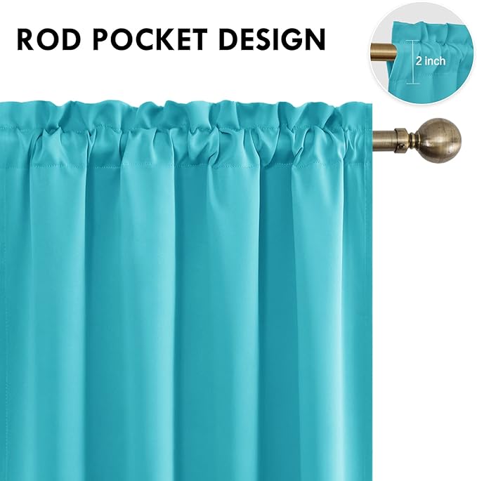 DWCN Turquoise Room Darkening Blackout Curtains - Thermal Insulated Privacy Energy Saving Window Curtain Drapes 52 x 54 inch Length, Set of 2 Bedroom Living Room Curtains