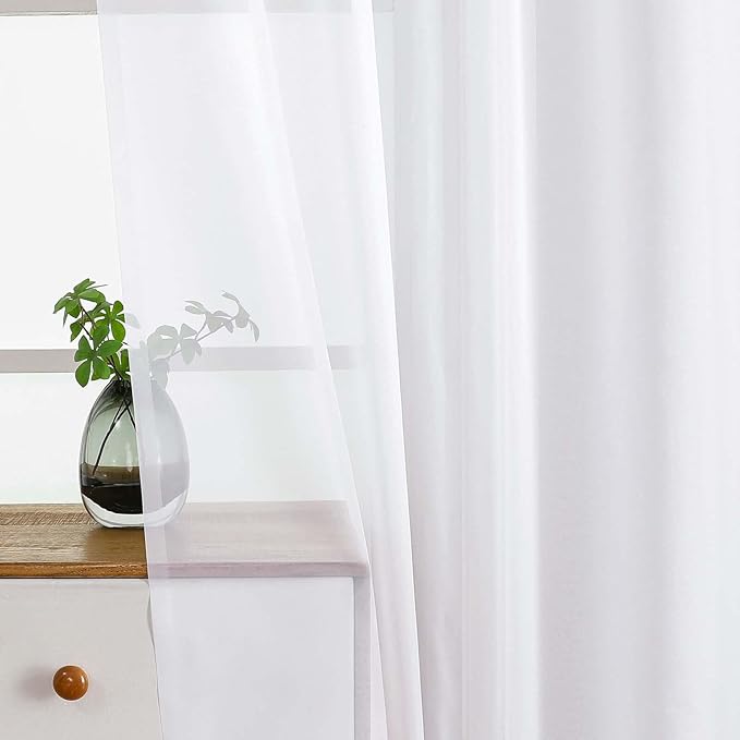 White Small Sheer Curtains 2 Panels Set, Kitchen Curtains 24 Inch Length, Elegant Light Filtering Short Window Drapes for Living Room Bedroom, Dual Rod Pocket Design, 2x42Wx24L Inches