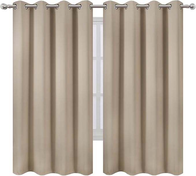 LEMOMO Khaki Blackout Curtains 66 x 63 Inch Length/Set of 2 Curtain Panels/Thermal Insulated Room Darkening Blackout Curtains for Bedroom