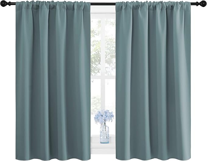 NICETOWN Greyish Blue Blackout Curtains Panels for Window, Thermal Insulated Rod Pocket Blackout Drapes/Draperies for Living Room (2 Panels, W42 x L48 inches)