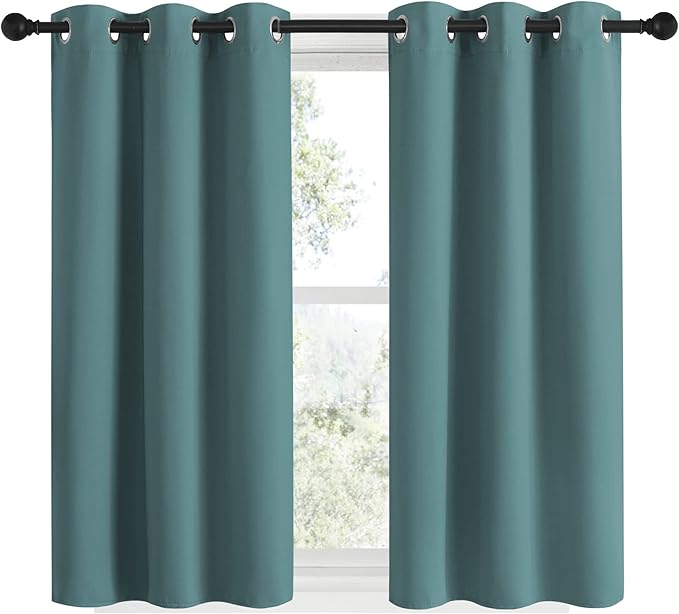 NICETOWN Modern Blackout Curtains Noise Reducing, Thermal Insulated and Privacy Room Darkening Drape Panels for Boy's Guest Room Door Small Short Window (Greyish Blue, 2 Panels, W34 x L48 -Inch)