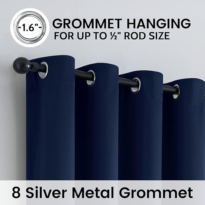 SimpleHome 100% Blackout Curtains for Bedroom,Thermal Insulated Navy Blue Grommet Window Drapes Room Darkening Curtains for Living Room with Black Back,38 x 84 Inch,2 Panels