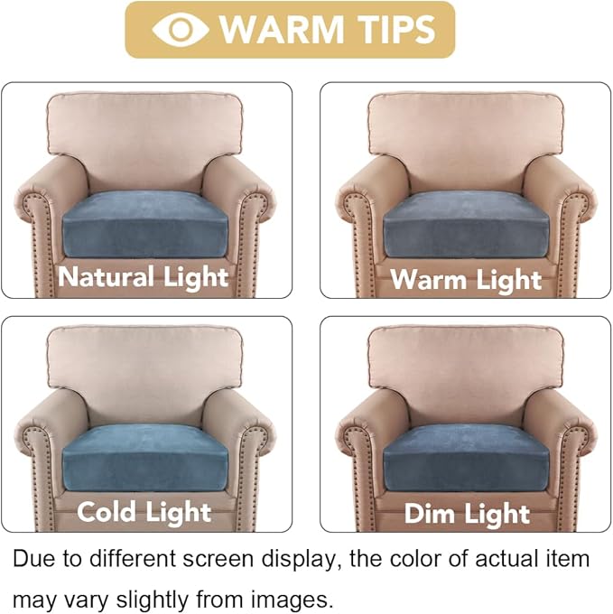 H.VERSAILTEX Velvet Stretch Couch Cushion Cover Plush Cushion Slipcover for Chair Cushion Furniture Protector Seat Cushion Sofa Cover (1 Piece Armchair Cushion Covers, Stone Blue)