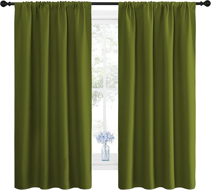 NICETOWN Window Curtains Blackout Drapes for Christmas Decoration, Thermal Insulated Solid Rod Pocket Blackout Curtains/Draperies for Living Room (One Pair,42 by 63-Inch,Olive Green)