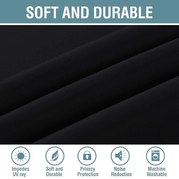 H.VERSAILTEX 100% Blackout Bedroom Curtains Drapes 63 Inch Length Thermal Insulated Window Curtain Panels Energy Efficient Grommet Top Winter Curtain - Solid in Jet Black (One Panel), 52" W x 63" L