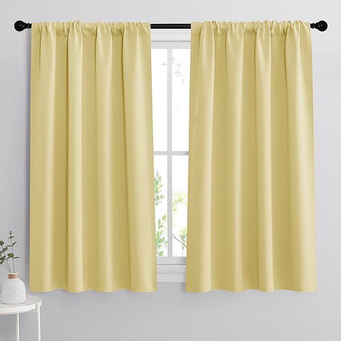 RYB HOME Blackout Curtains for Bedroom - Thermal Insulating Privacy Window Curtains for Kids Nursey Dining Bathroom Home Office Decor, Width 42 x Length 45 inches, Light Yellow, 2 Panels