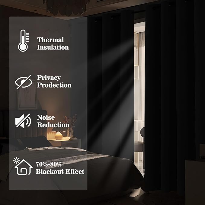 Yakamok Blackout Ombre Dark Green and Black Curtains-Gradient Room Darkening Curtain, Grommet Thermal Insulated Light Blocking Window Drapes Curtain for Living Room Bedroom,52 x 72 Inch,2 Panels