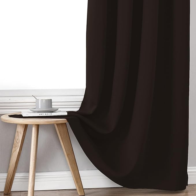 ChrisDowa 100% Blackout Curtains for Bedroom with Black Liner, 2 Thick Layers Total Blackout Thermal Insulated Grommet Window Curtains 2 Panels Set (Brown, 52 x 72 Inch)