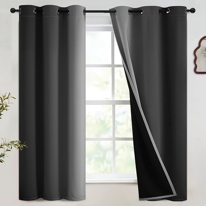 SimpleHome Ombre 100% Blackout Curtains for Bedroom, Full Light Blocking Black and Greyish White Curtains, Thermal Insulated Grommet Window Drapes for Living Room,2 Panels, 52x63 inches Length