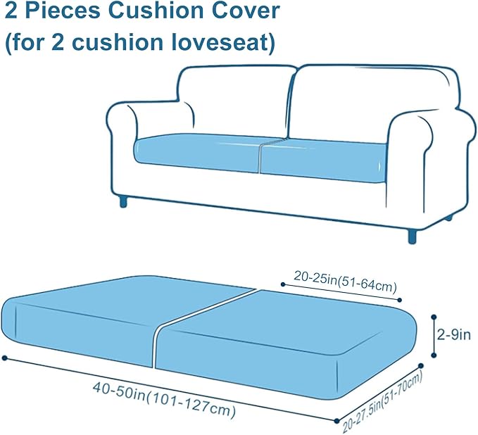Smiry Printed Couch Cushion Covers, Stretch Soft Couch Covers for Sofa, Washable Non-Slip Sofa Slipcover Furniture Protector for Indoor and Outdoor (2 Pack, Grey and Black)