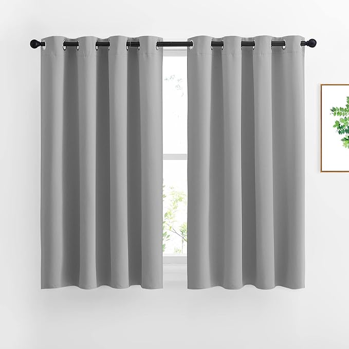 NICETOWN Blackout Curtains Panels for Bedroom - Window Treatment Thermal Insulated Blinds Solid Grommet Vertical Drapes for Kitchen (Set of 2, 52 by 45 Inch, Silver Grey)
