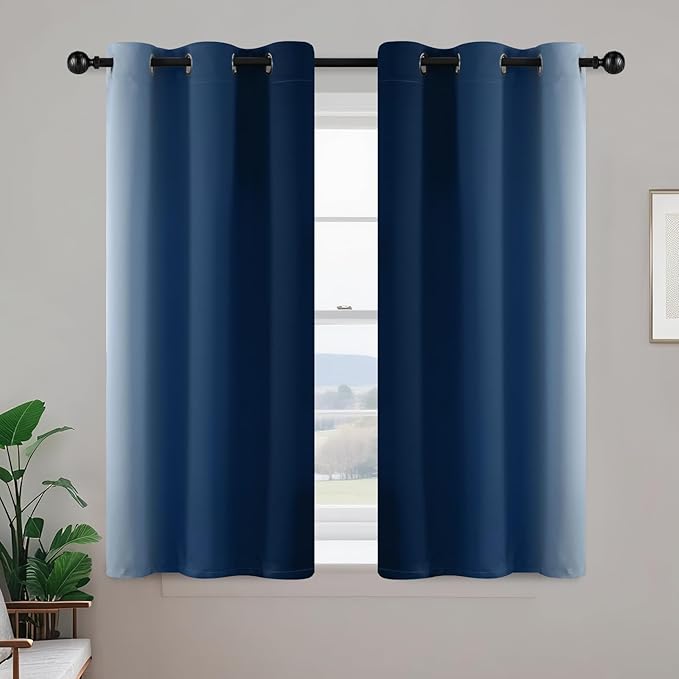 Yakamok Blue and Greyish White Ombre Curtains, Room Darkening Gradient Color Curtains for Bedroom, Light Blocking Thermal Insulated Window Drapes for Living Room(2 Panels, 42x45 Inch)