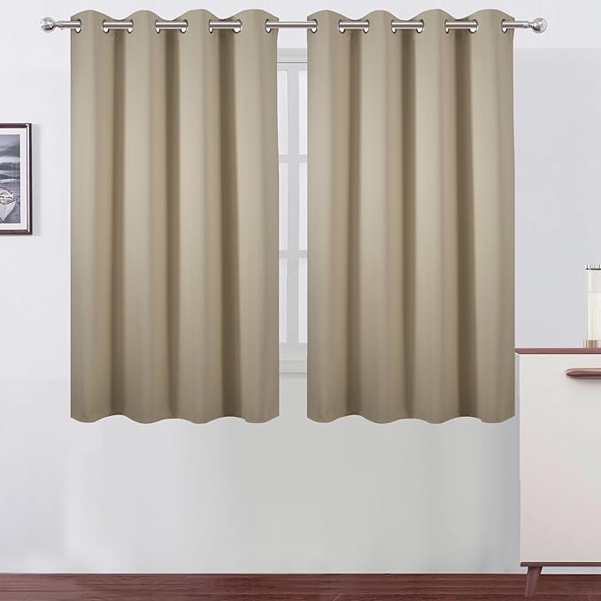 LEMOMO Blackout Curtains 66 x 54 Inch Long Beige Curtains Set of 2 Panels Room Darkening Curtains for Bedroom and Living Room