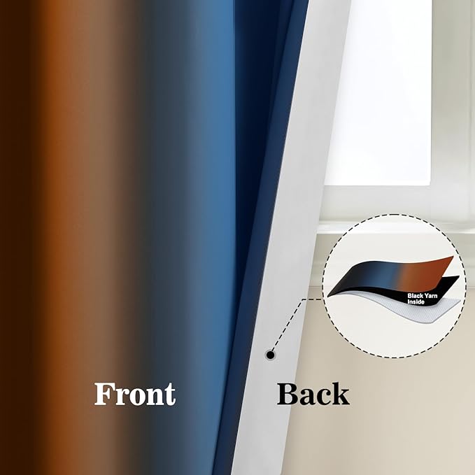 Yakamok Blackout Ombre Dark Blue and Burnt Orange Curtains-Gradient Room Darkening Curtain, Grommet Thermal Insulated Light Blocking Window Drapes Curtain for Living Room Bedroom,52 x 72 Inch,2 Panels