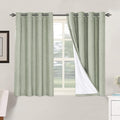 H.VERSAILTEX Linen Blackout Curtains 45 Inches Long 100% Absolutely Blackout Thermal Insulated Textured Linen Look Curtain Draperies Anti-Rust Grommet, Energy Saving with White Liner, 2 Panels, Sage