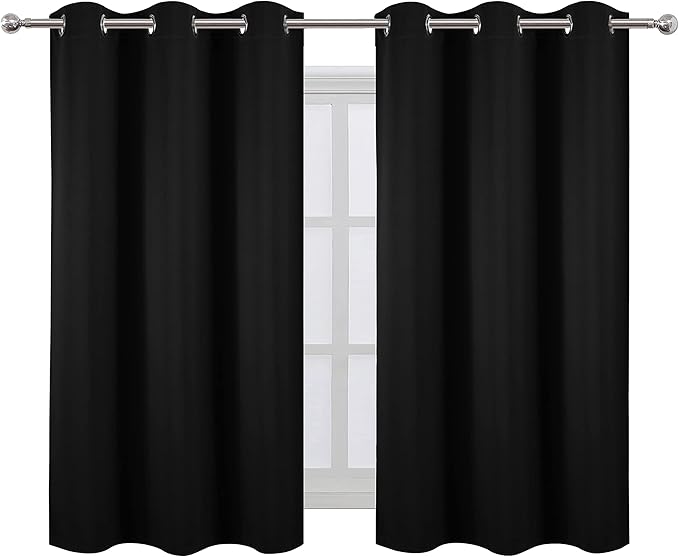LEMOMO Black Blackout Curtains 34 x 54 Inch Length/Set of 2 Curtain Panels/Thermal Insulated Room Darkening Blackout Curtains for Bedroom