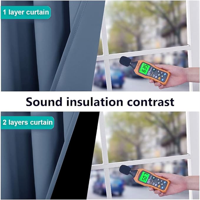 NICETOWN Insulated 100% Blackout Curtains, Noise Reducing Performance Drapes with Black Lining, Full Light Blocking Draperies for Overnight Shift Worker (Stone Blue, 1 Pair, 52 inches x 95 inches)